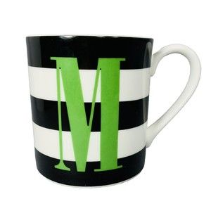 Kate Spade Lenox Mug Letter M What's In A Name Initial Monogram Black Stripes